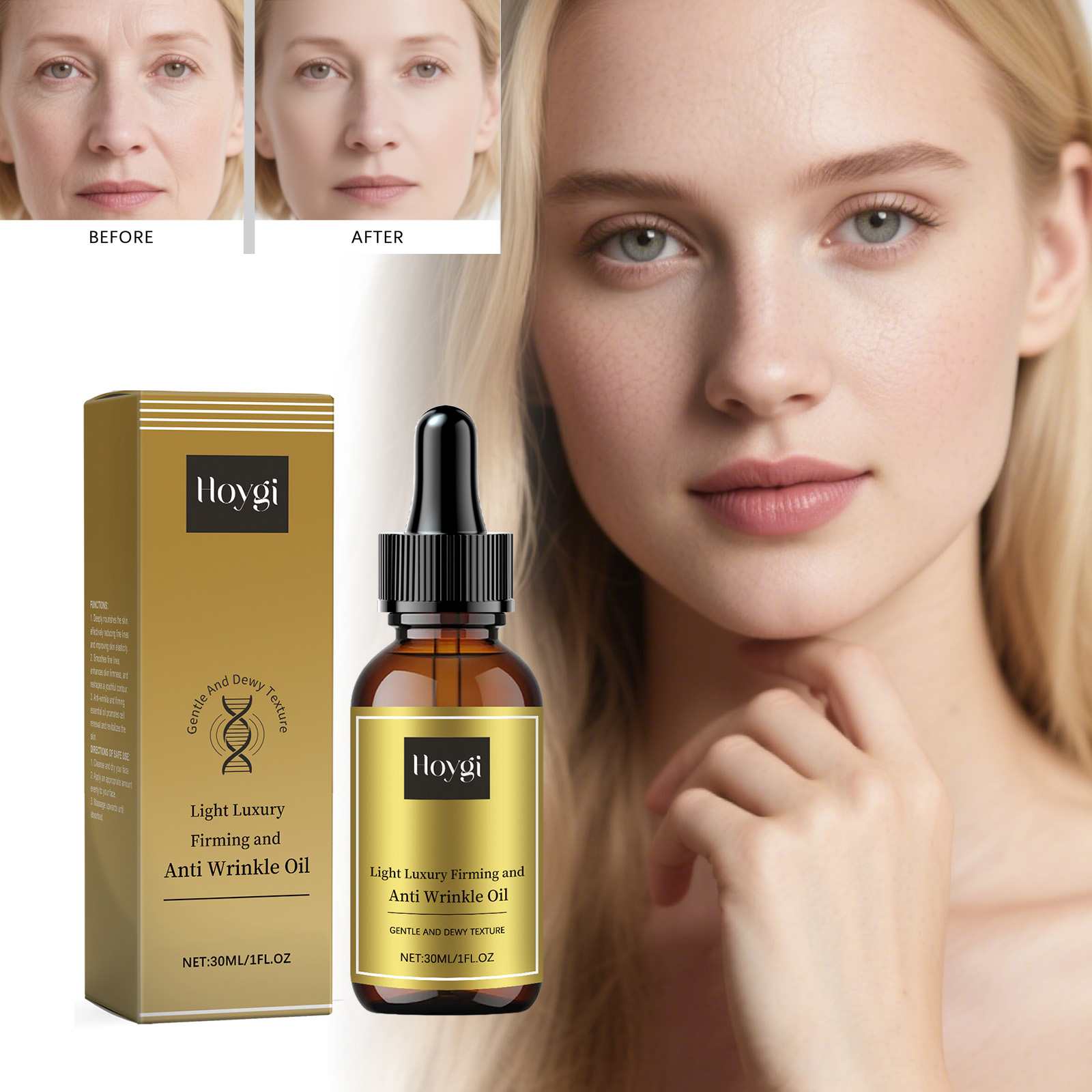 Silk Press Serum - Straffende Gesichtspflege, Ölstraffung, Anti-Falten, hellt Linien