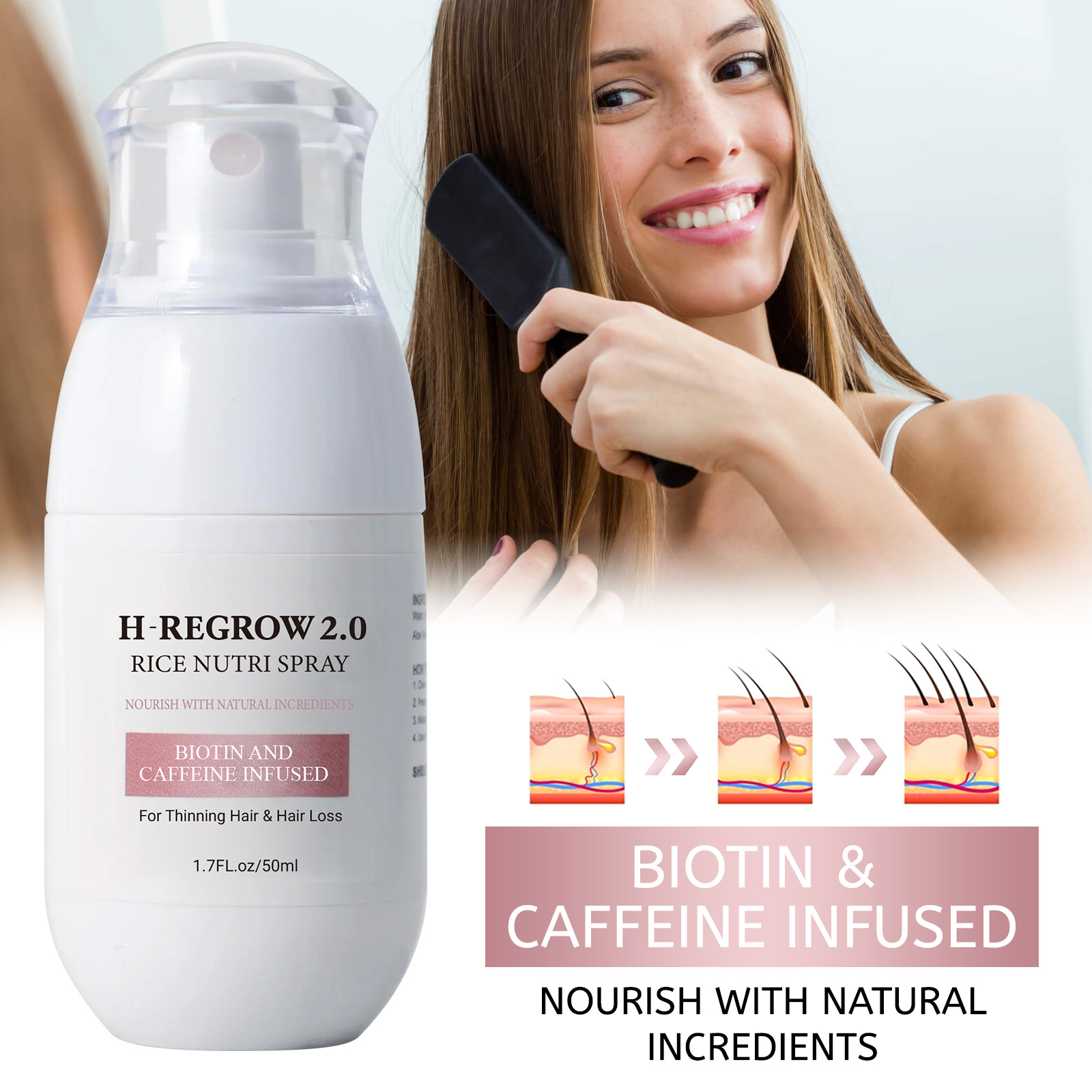Hair Care Vitamin - 1-5 Stück Haarwuchs-Aktivator-Spray 50ml - Reiskleie,